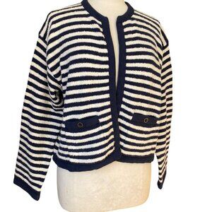 J Crew Nautical Striped Chenille Open Front Cardigan French Girl Coastal Peppy-M